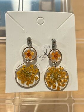 Handmade Resin Orange Flower Earrings